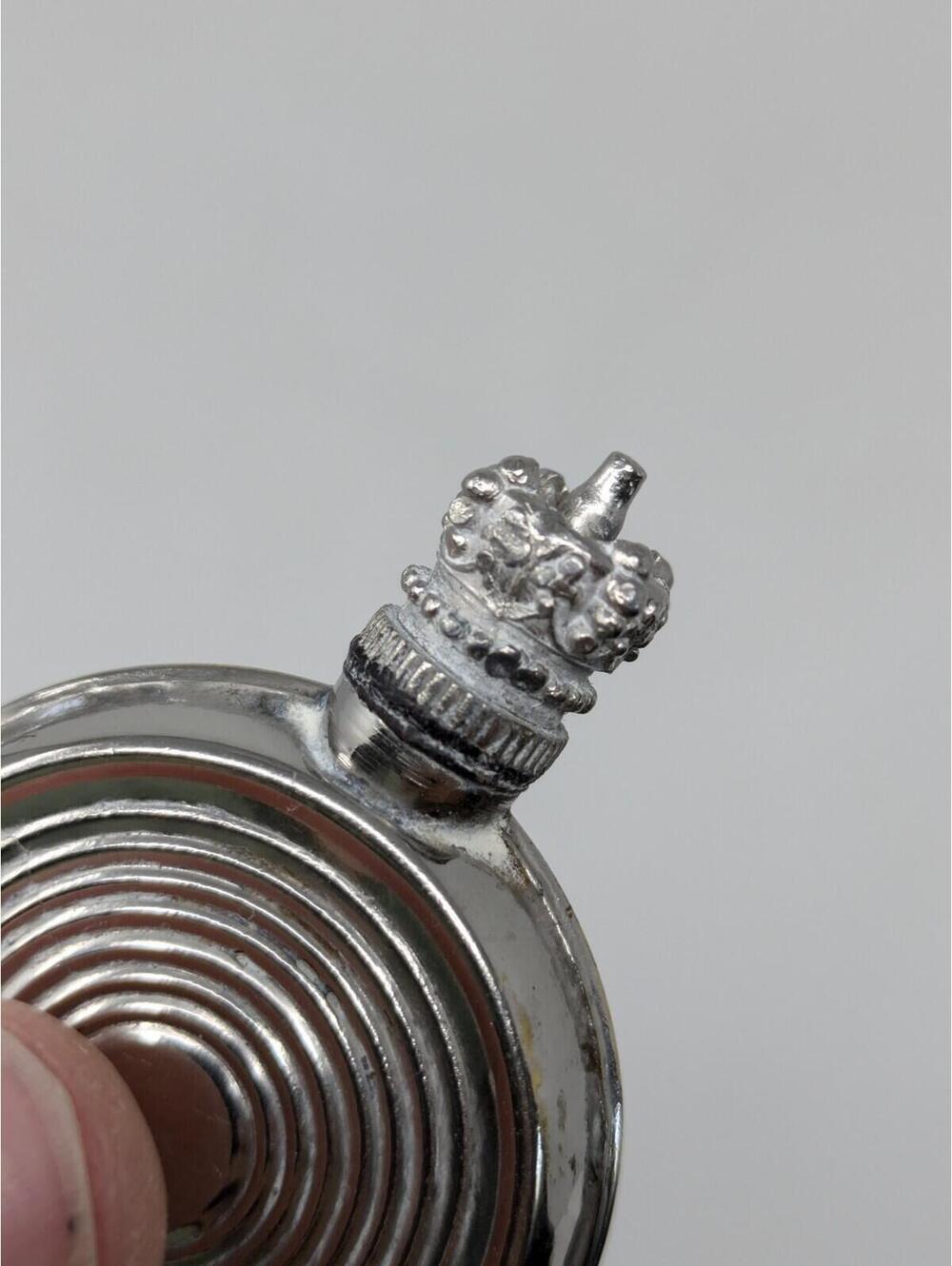 Antique Silver Perfume Flask with Crown Top / purse sizeSpiral Pattern-Made In - Picture 3 of 3